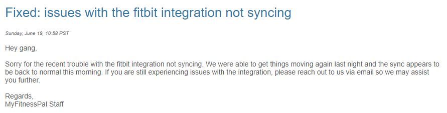 myfitnesspal not syncing to fitbit