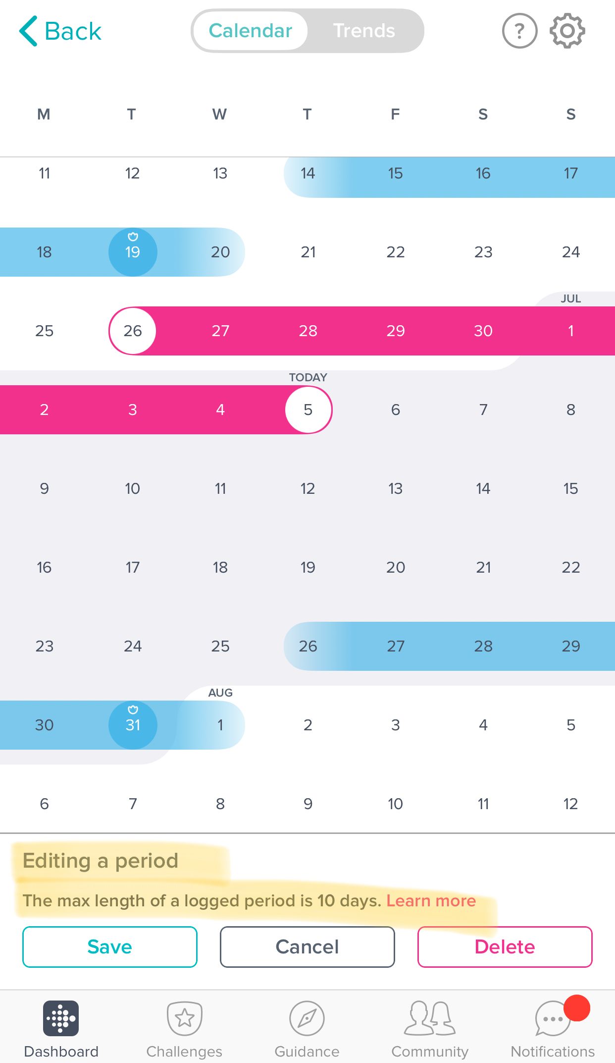 period tracker fitbit