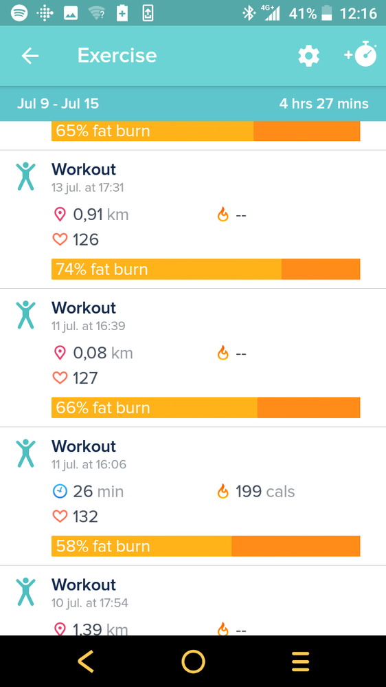 I selected the same excersize on these workouts. On the 11th of July it shows calls and on the others it doesn't.