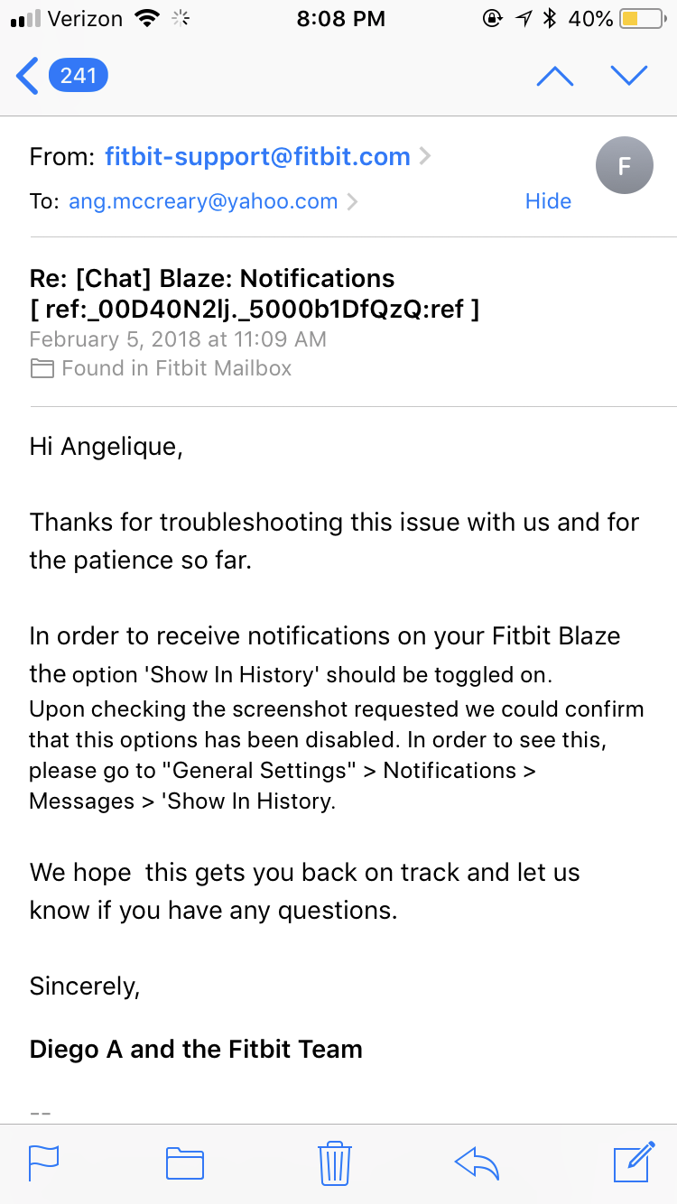 fitbit blaze text messages iphone