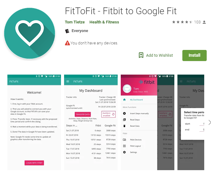 fitbit inspire google fit