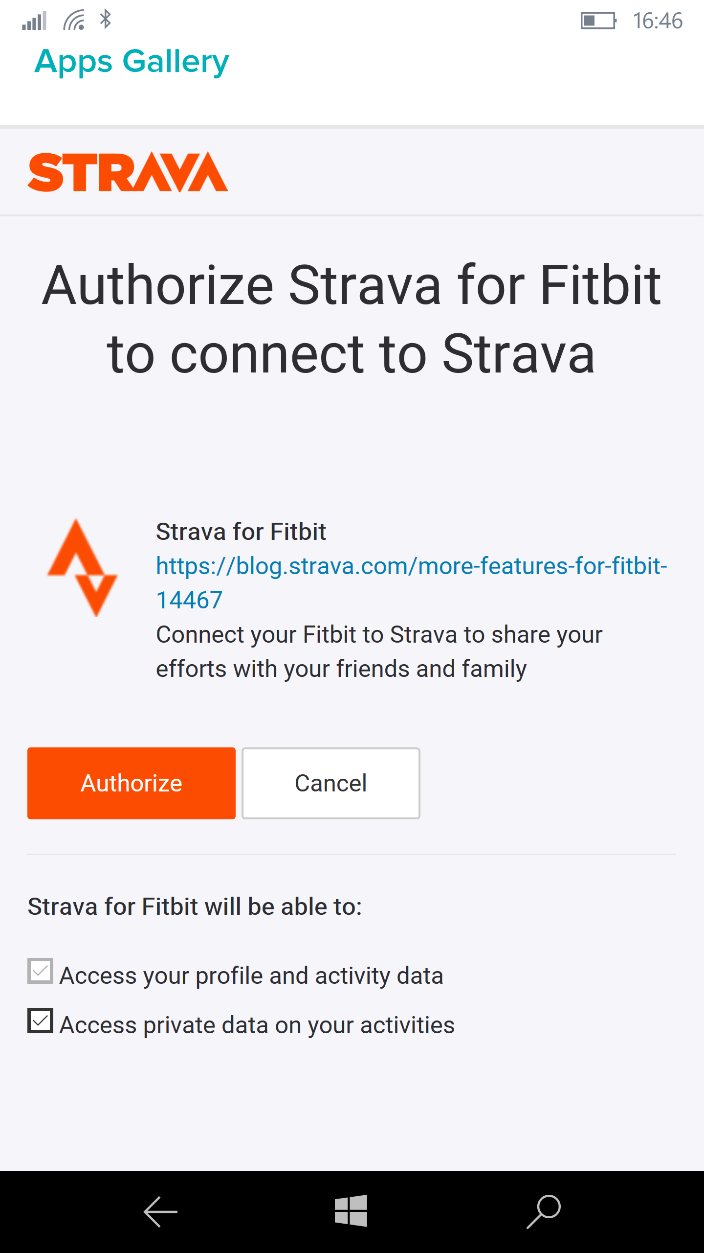 strava in fitbit app