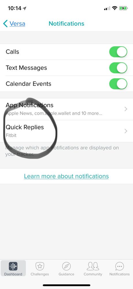 fitbit versa notifications ios 13