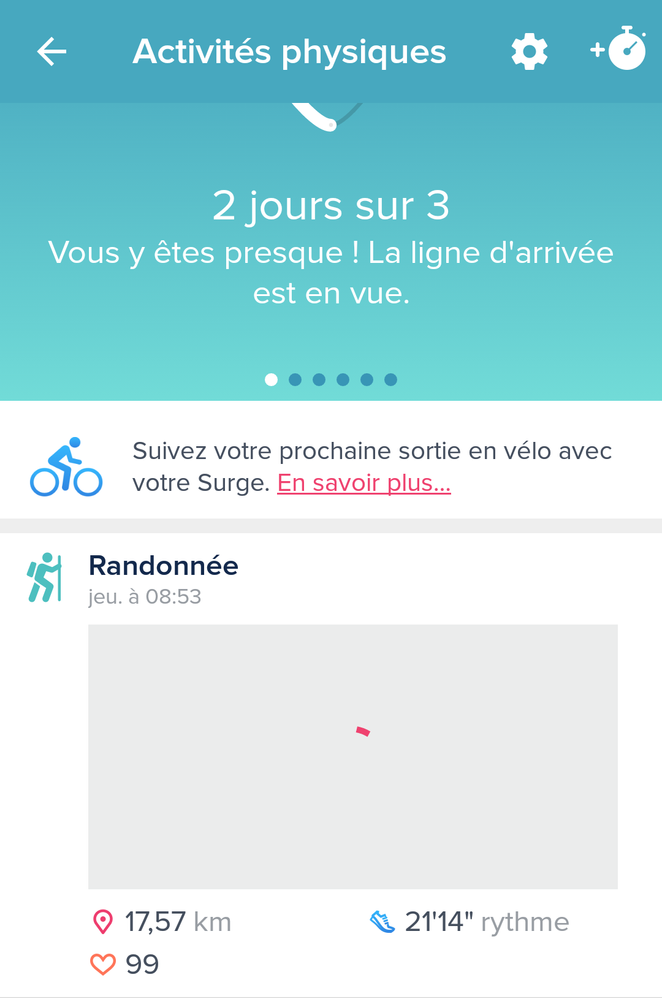 Vu sur liste d'activités dans l'App Fitbit (carte qui charge continuellement)