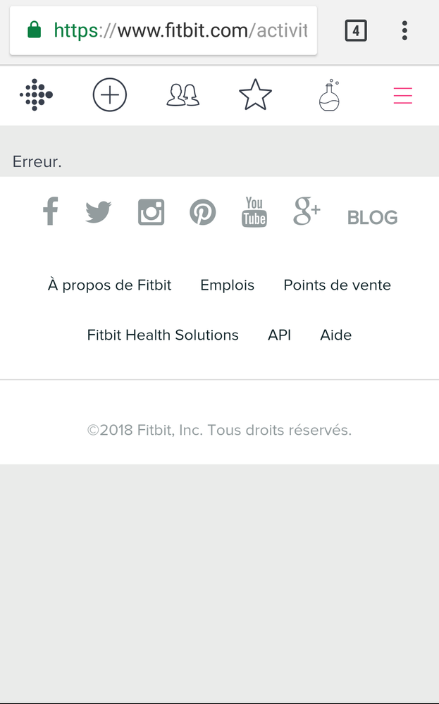Erreur lors du clic sur l'activité sur mon dashboard Fitbit.fr