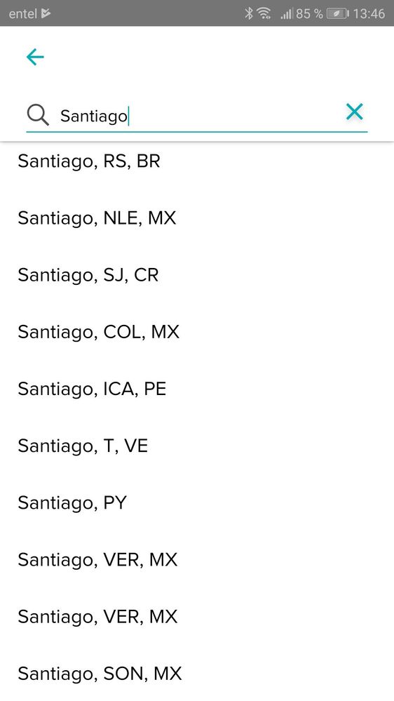 Lista de ciudades coincidentes a Santiago.