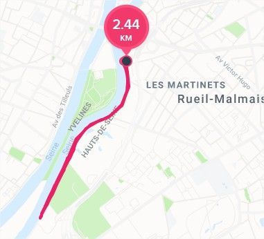 Itinéraire selon FitBit (2,44 km)