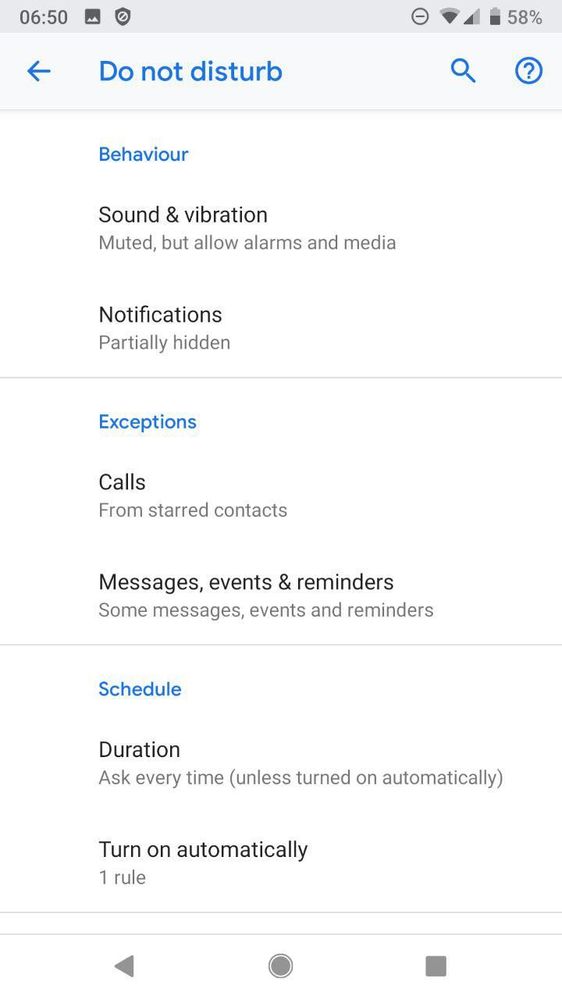 The general Do Not Disturb settings on my phone