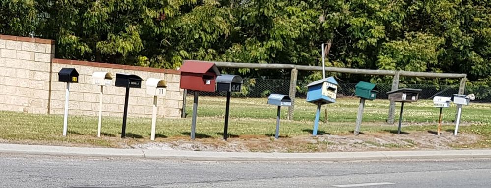 Set off from home past a row of rural letterboxes