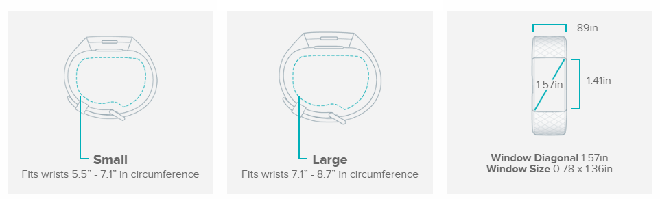 fitbit charge 2 dimensions mm