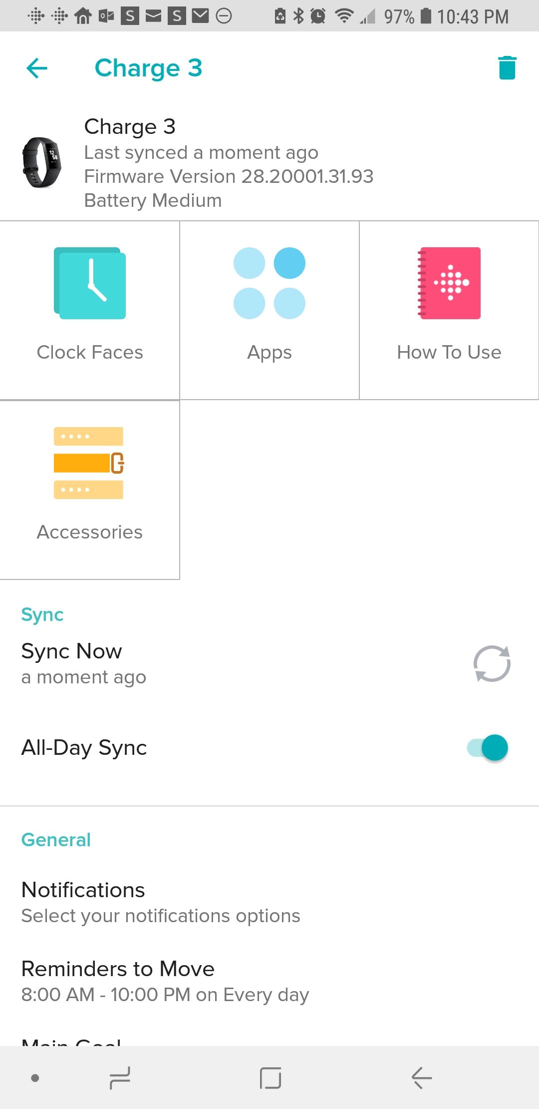 fitbit charge 3 sync time