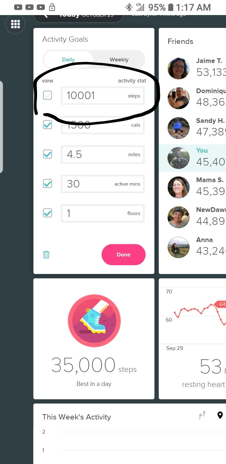 how to set step goal on fitbit charge 3