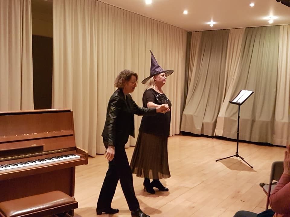 The singer and pianist, both from Zurich City Opera. (Hat was a prop for song from Wicked.)