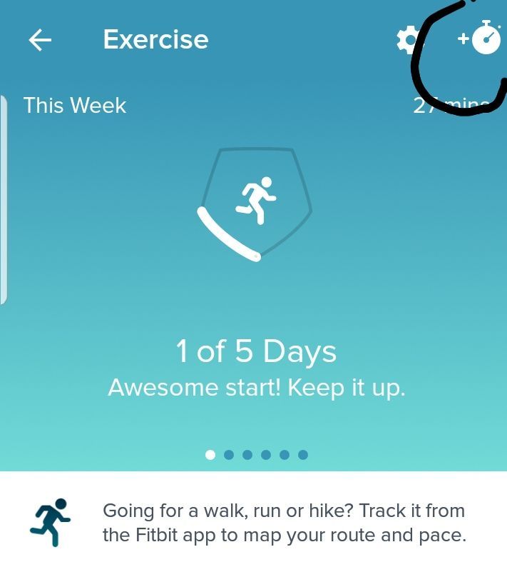 Plus sign to press for recording or adding a previous walk/exercise