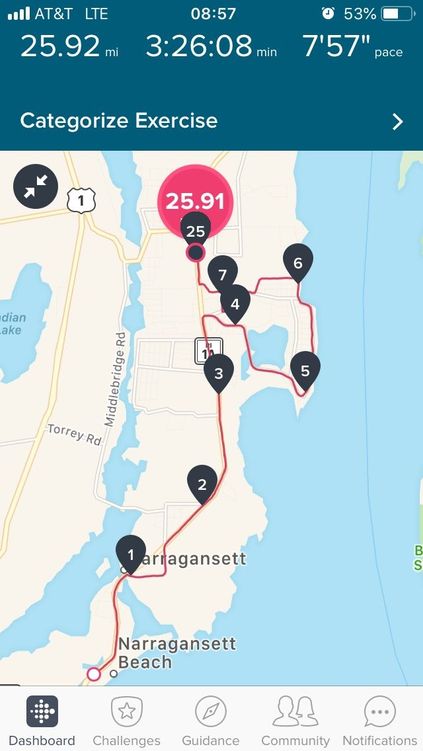 Ocean State Marathon, as measured by fitbit Ionic