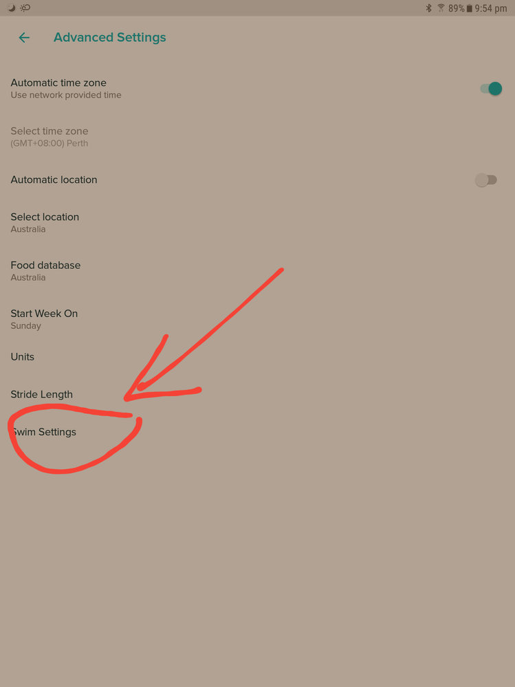 Swim Settings under Advanced Settings