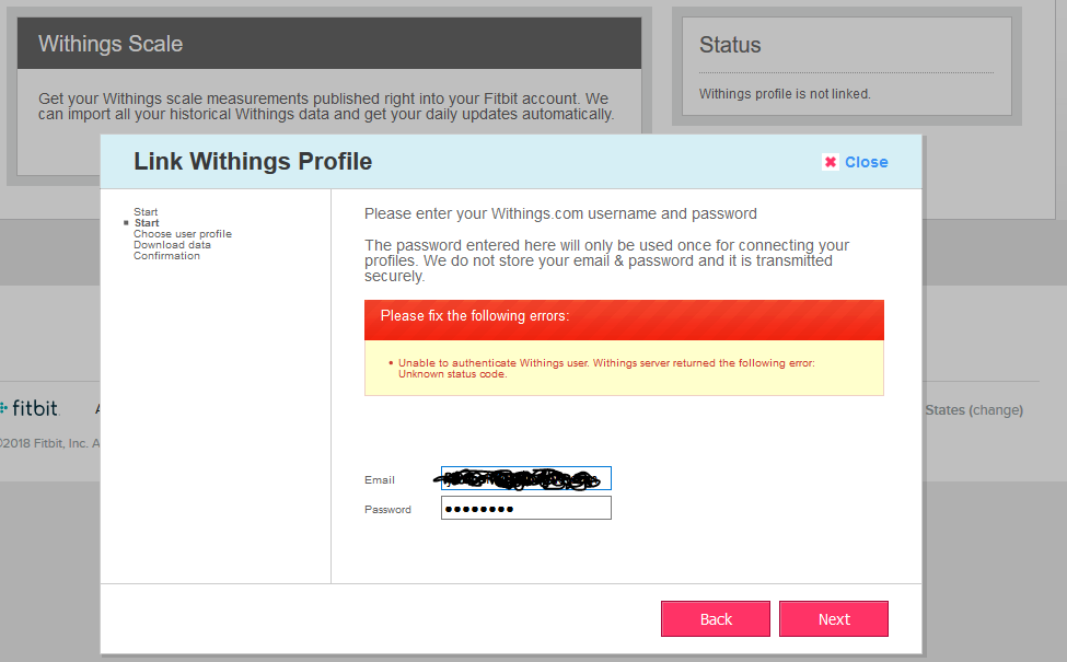 Withings Nokia Unable To Authenticate Withings Page 6 Fitbit Community