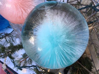 Ice ball with blue dye outdoor decoration