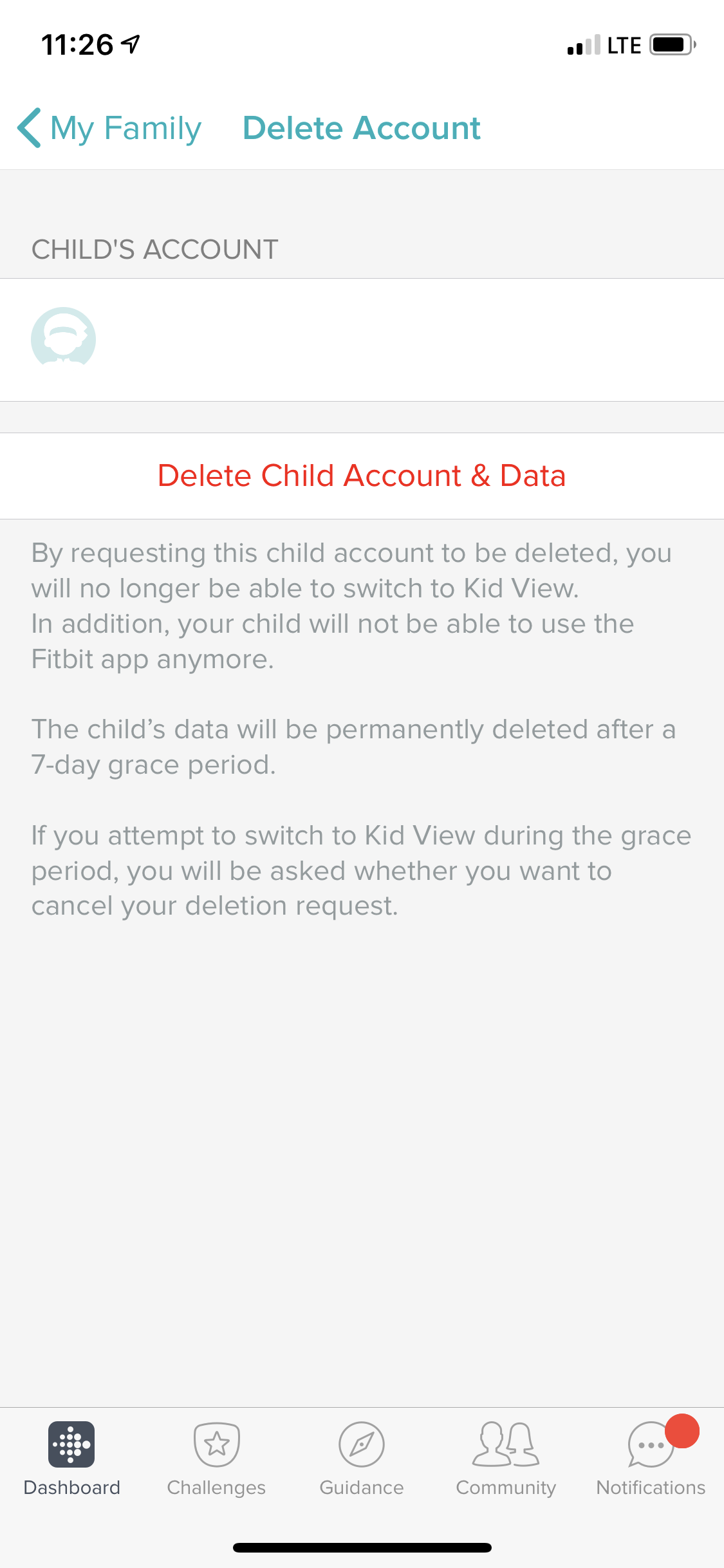 fitbit child account