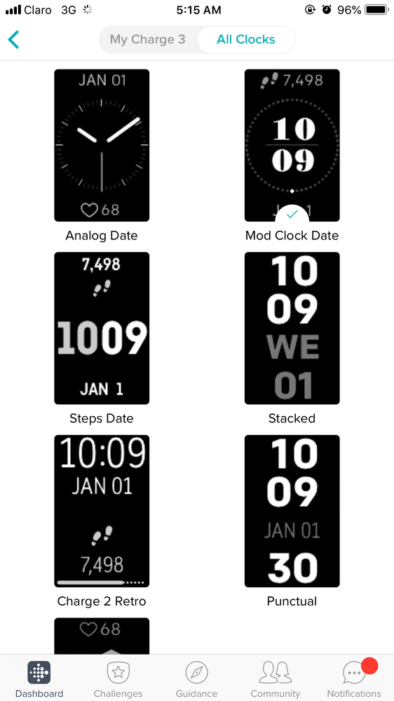 clock faces for fitbit charge 3