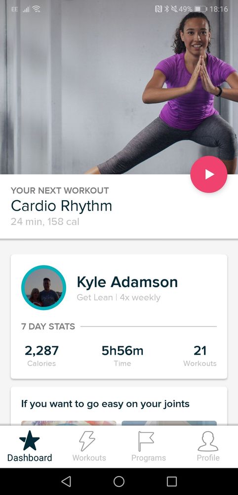 My next workout scheduled