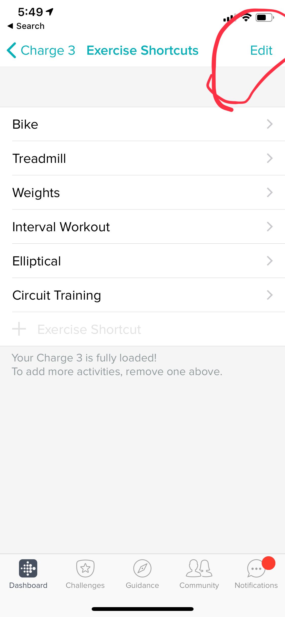 How do I add exercises on Charge 3 