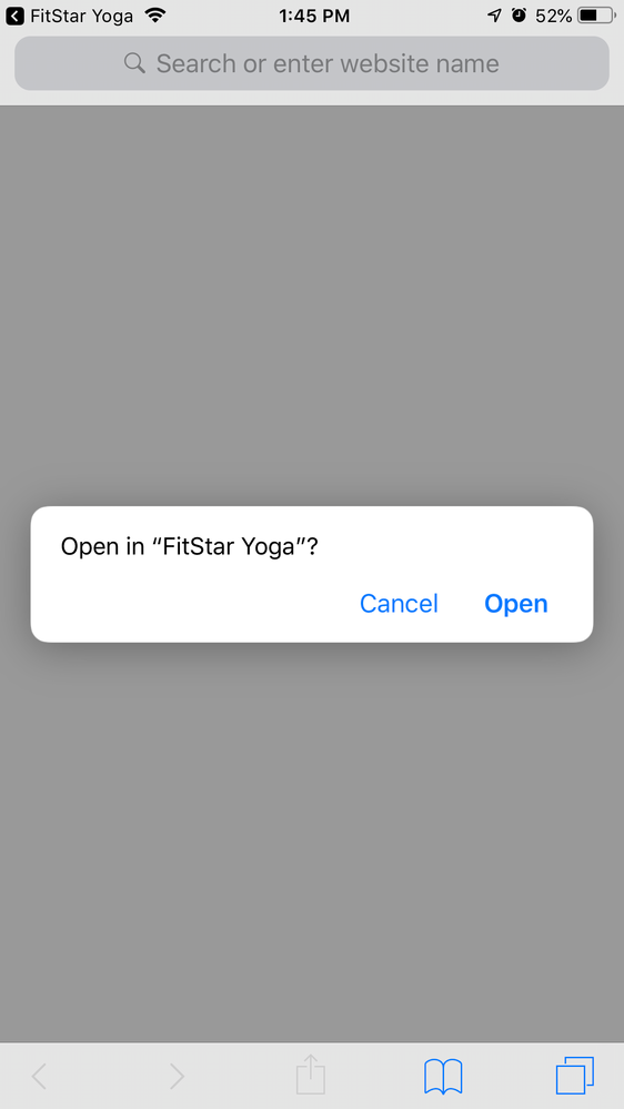 This page shows up, and when I click Open I'm taken back to the FitStar Yoga log in page again.
