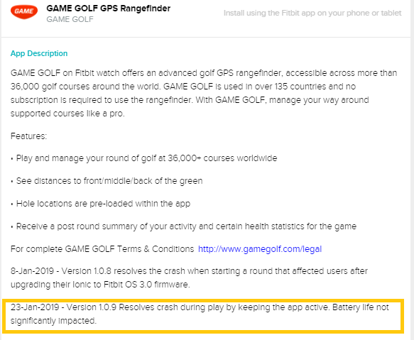 game golf gps fitbit