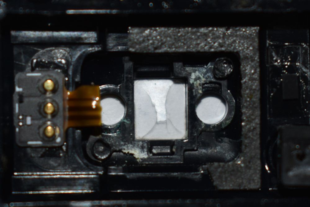 Inside of the back panel of a Fitbit Charge 2, approximately 26 months of constant use.
