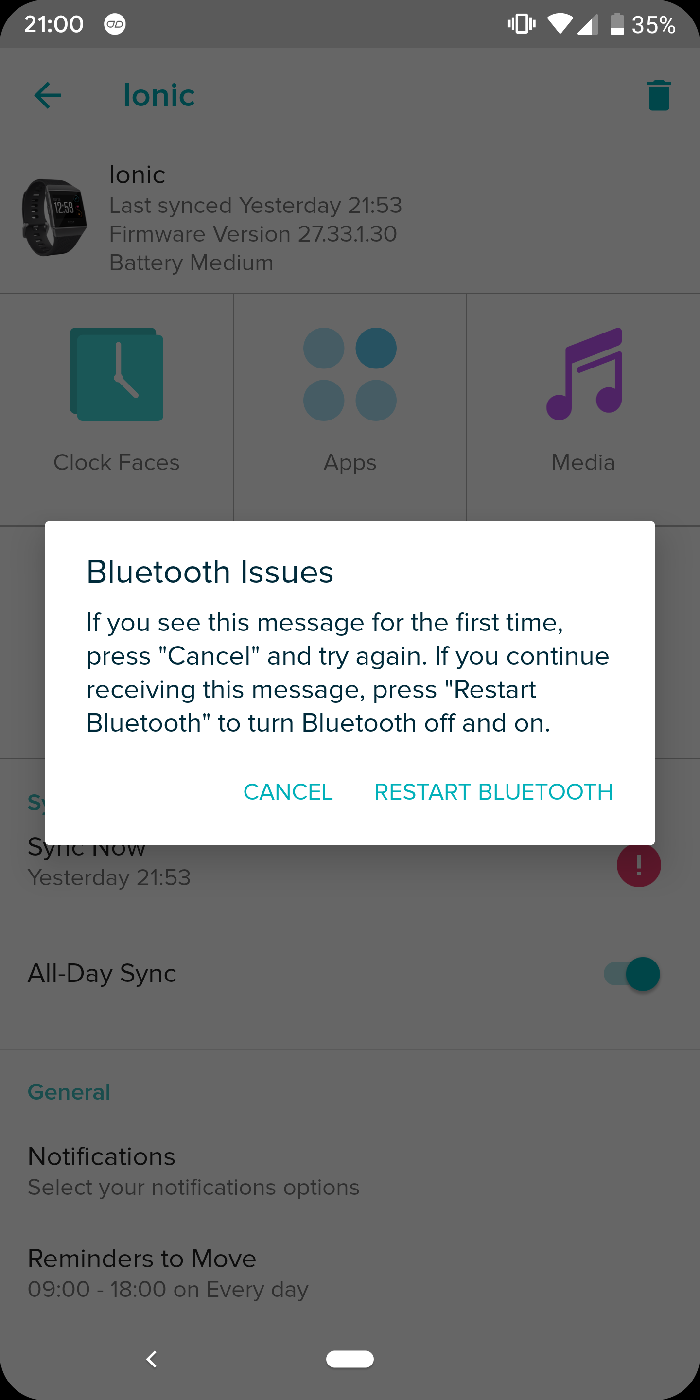 Restart Bluetooth Notification Fitbit Community