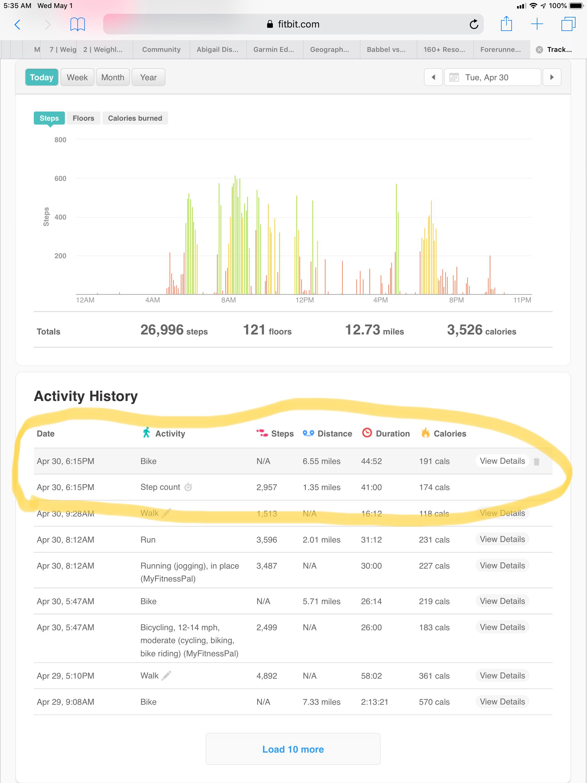 fitbit bike steps