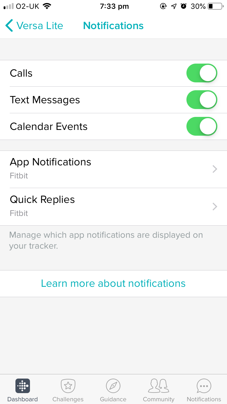 how do i set up notifications on my fitbit versa