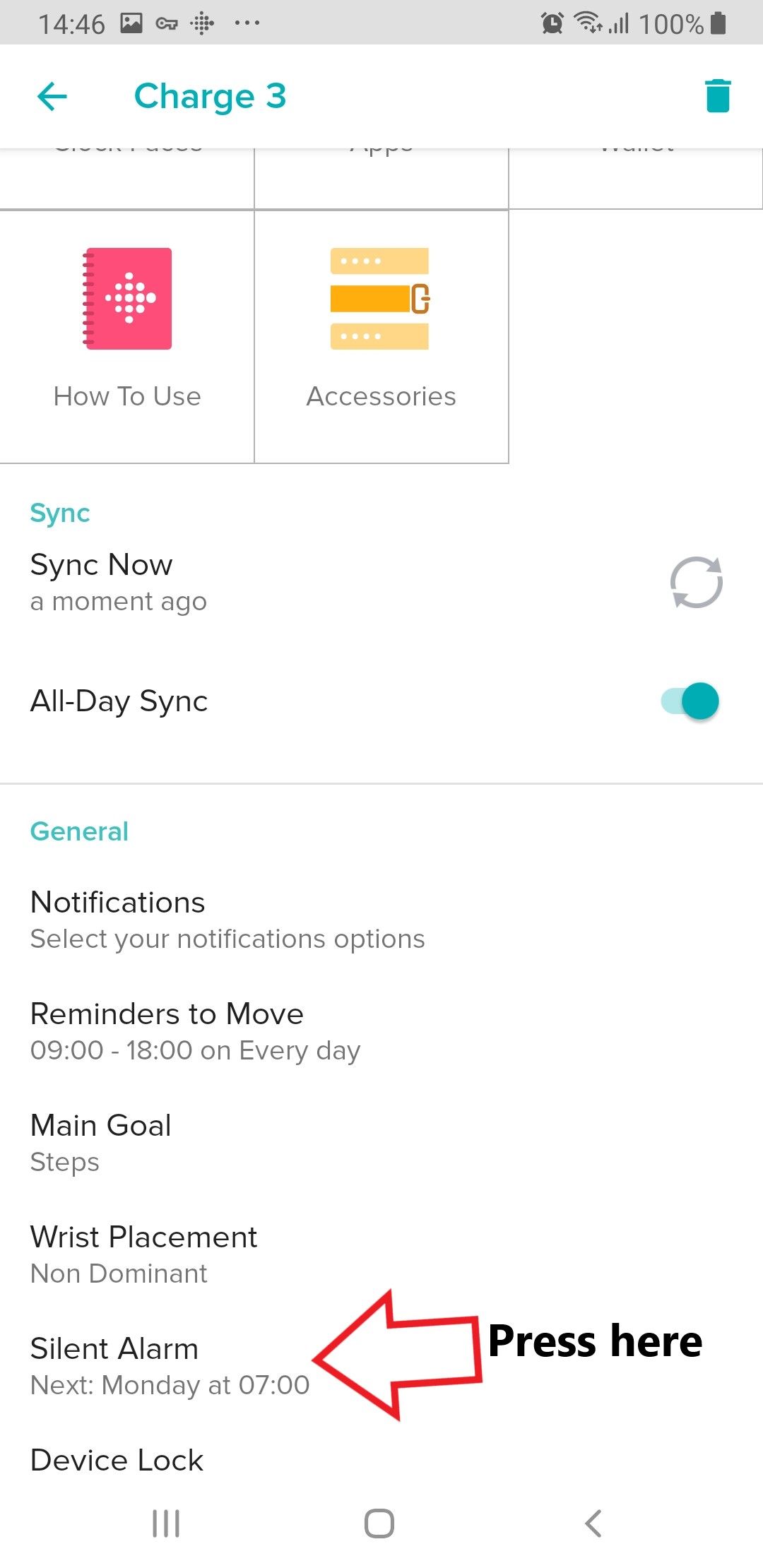 how to set up alarm on fitbit charge 2