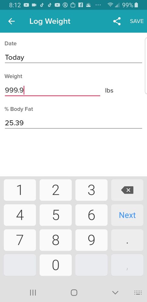 Enter current weight