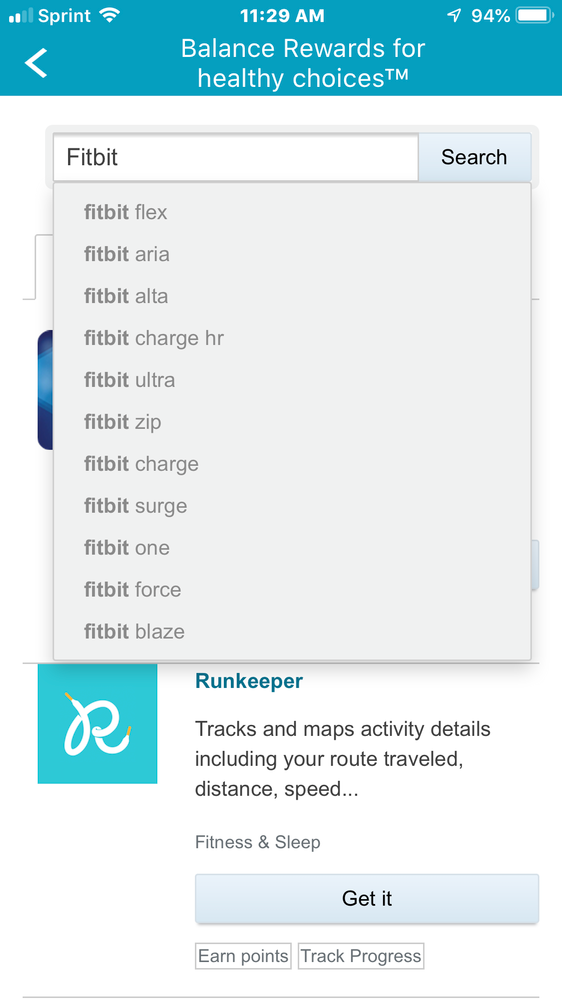 Walgreens app FitBit device options