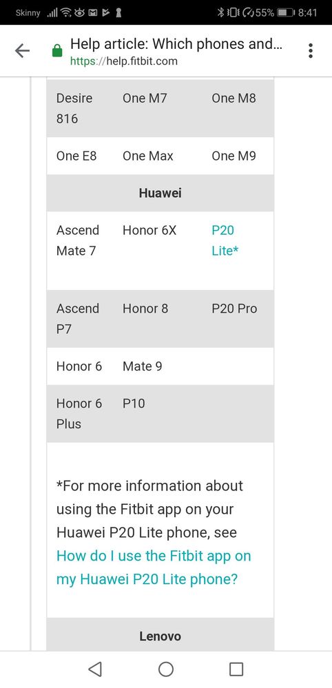 fitbit and huawei p20 lite