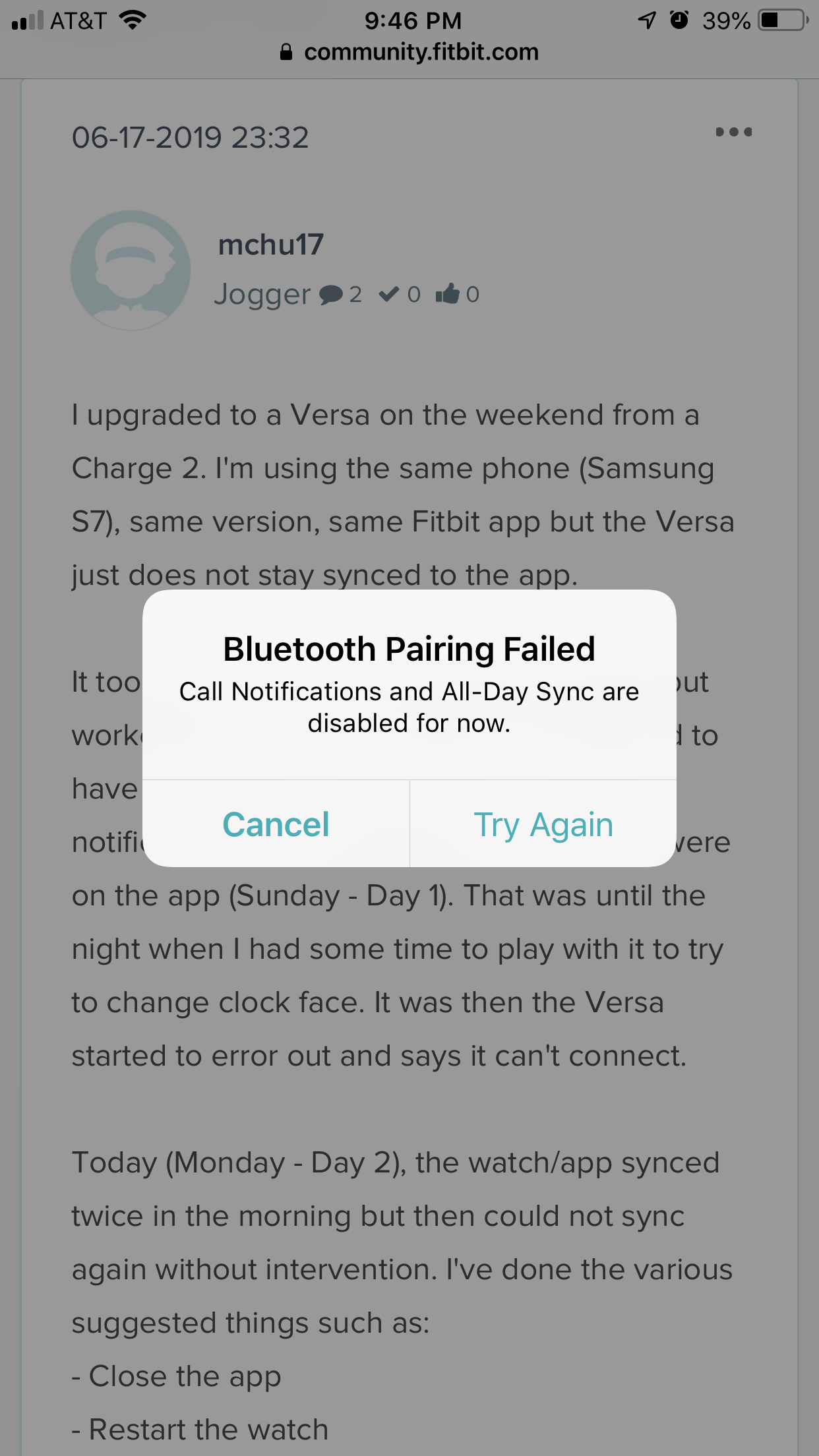 Versa can t stay sync even after completing all su. Fitbit Community