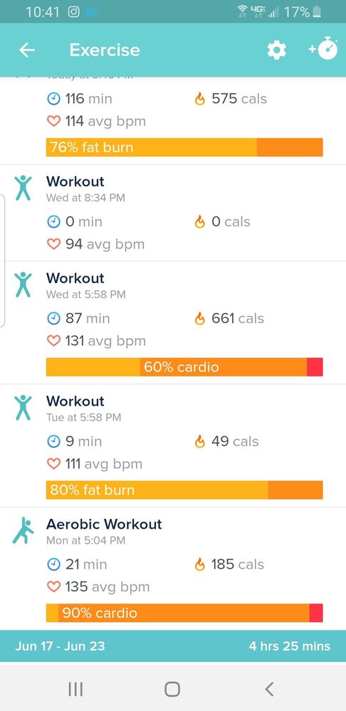 Look at tues, shows 9 minutes, 49 calories but look at the next pic