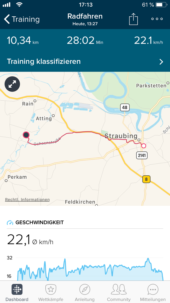 Tatsächlich gefahren Strecke