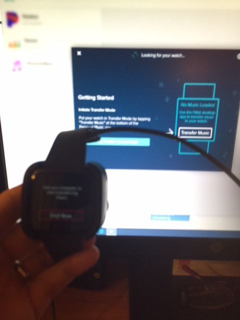 Versa says "use computer to start transferring" - Fitbit app says "Looking for watch"
