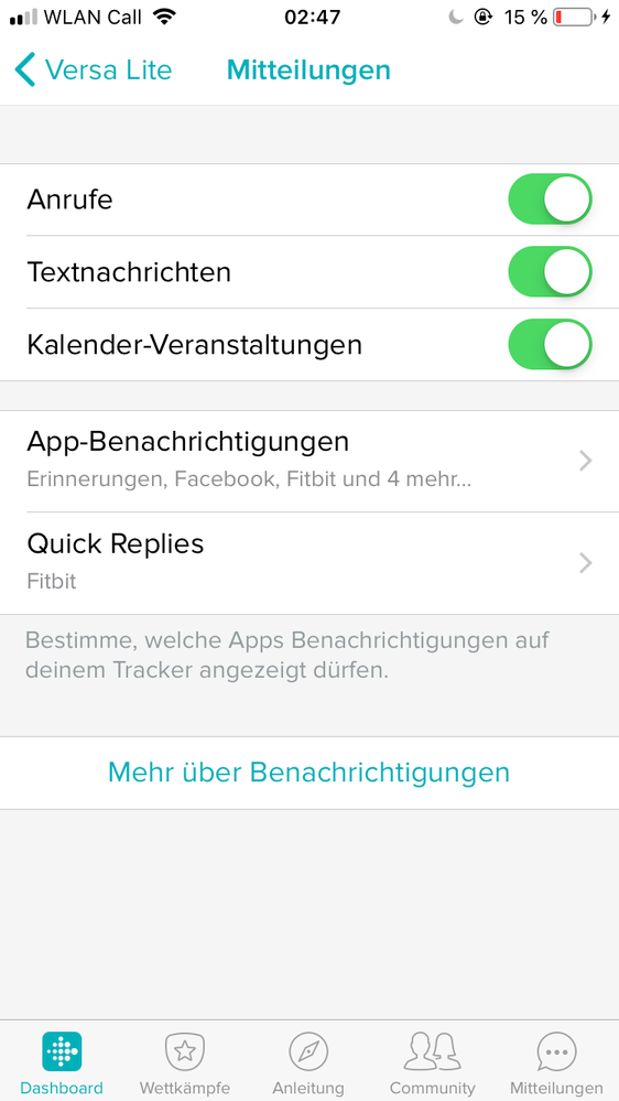 Anzeige Mitteilungen -Fitbit App