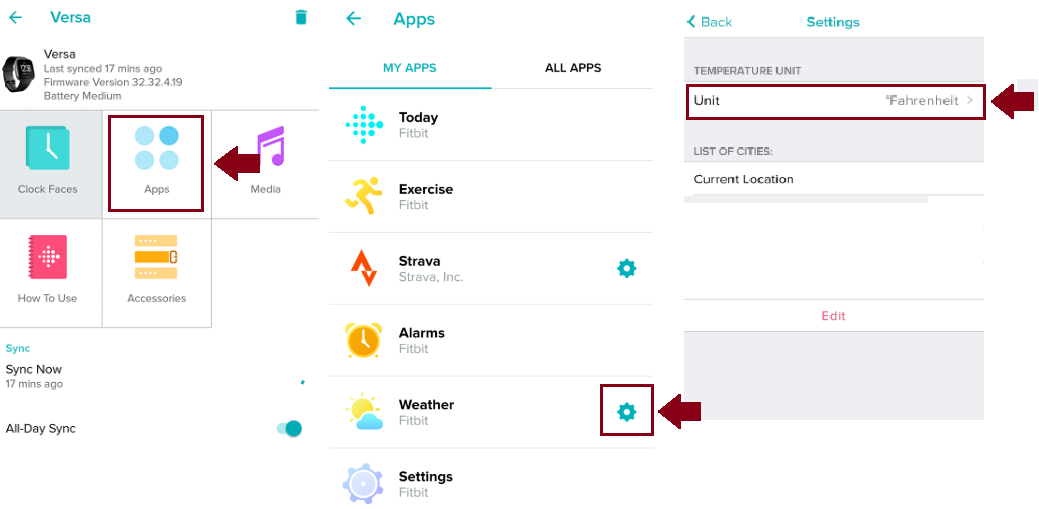 Solved How to change Weather app units Fitbit Community