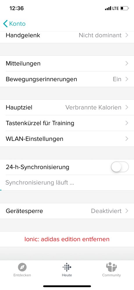 Die 24-h-Synchronisierung lässt sich auch nicht aktivieren