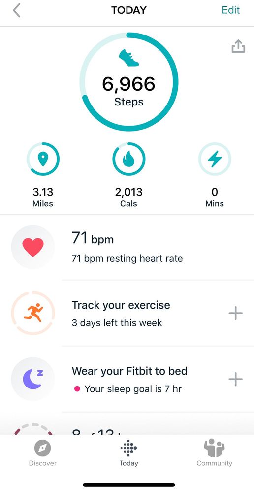 No sleep data for today even though I slept from 1:00 am to 7:10 am. I decided not to add the times since one time it added them after I had already done so.