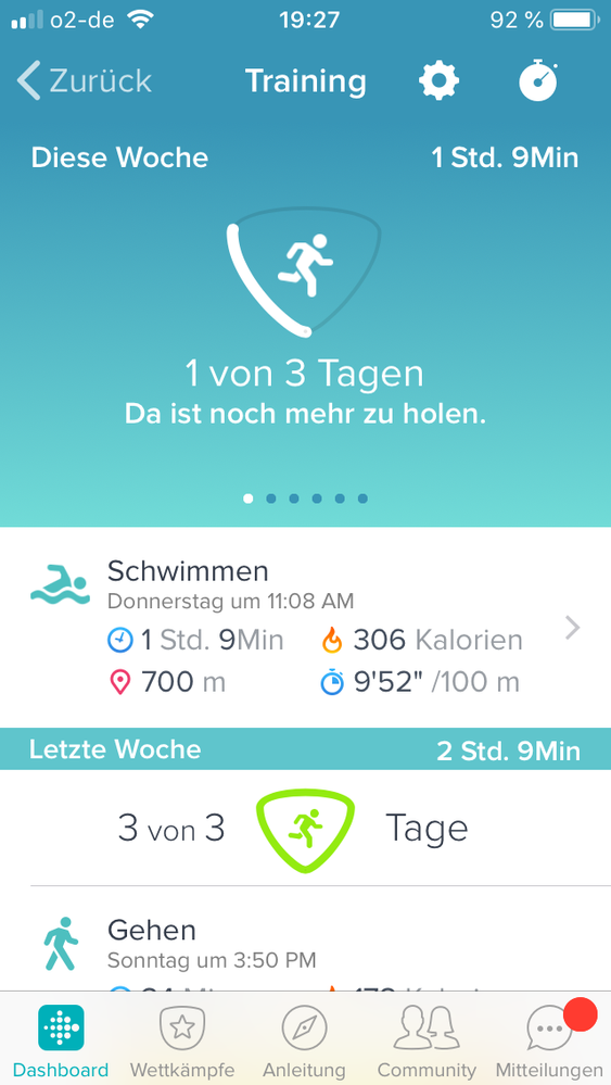 nach geänderter Schwimmdistanz.